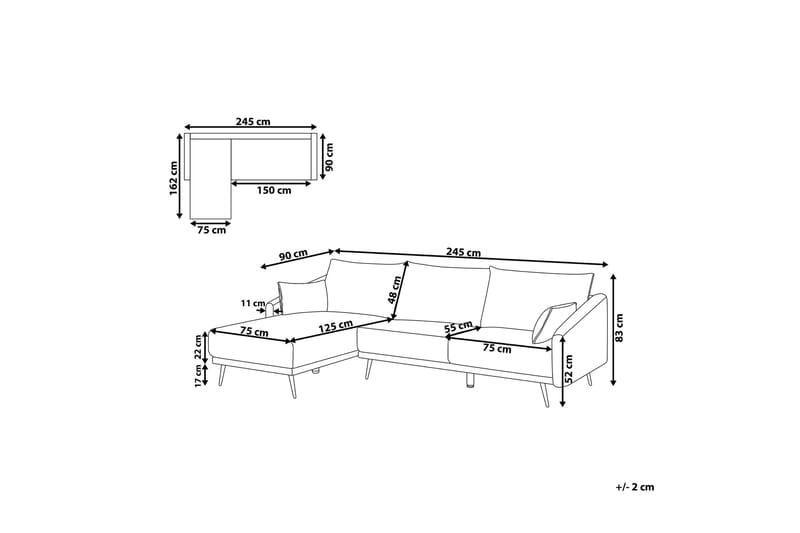 Hjørnesovesofa Zaney Høyre Fløyel - Grå - Møbler - Sofaer - Sovesofaer - Hjørnesovesofa