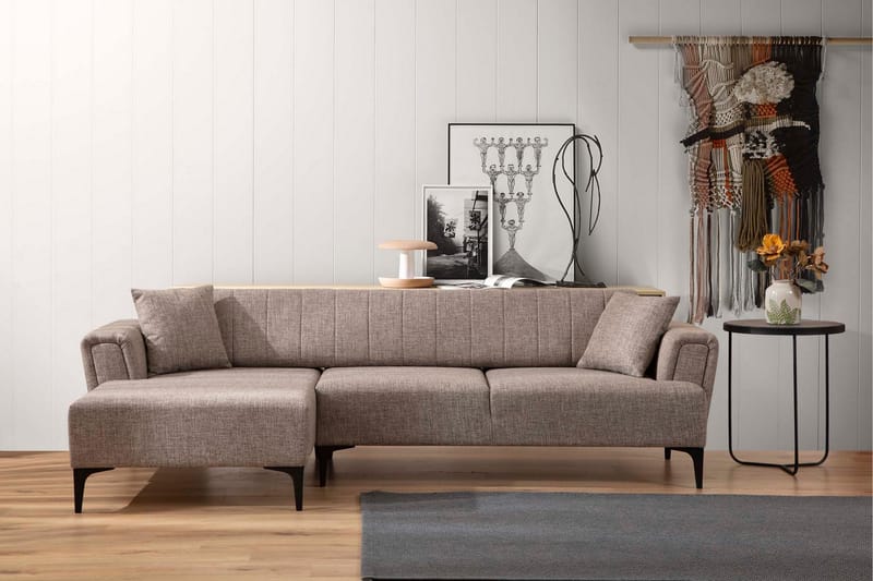 Sovesofa med divan Hamlets - Lysebrun - Møbler - Sofaer - Sovesofaer - Hjørnesovesofa