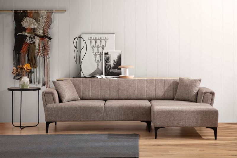 Sovesofa med divan Hamlets - Lysebrun - Møbler - Sofaer - Sovesofaer - Hjørnesovesofa