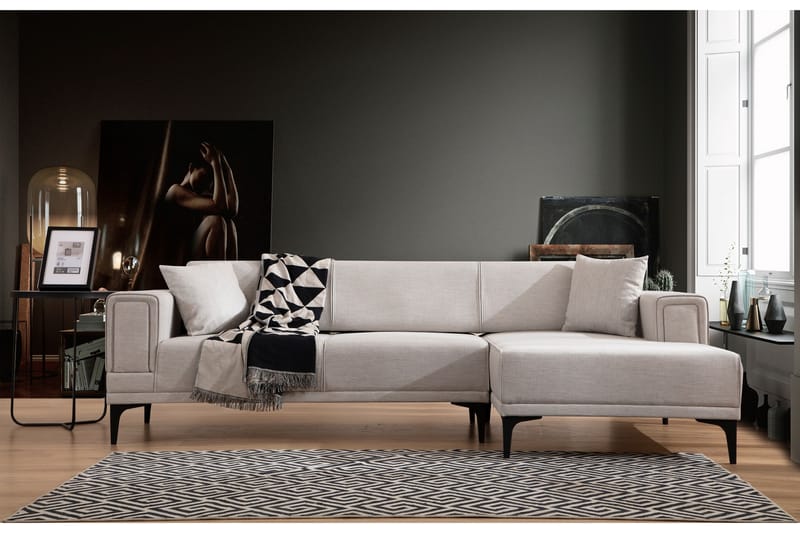 Sovesofa med divan Naoko - Beige - Møbler - Sofaer - Sovesofaer - Hjørnesovesofa