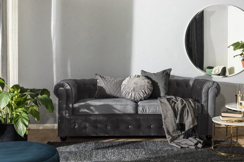 Sovesofa Chester Deluxe - Mørkegrå Fløyel - Møbler - Sofaer - Sovesofaer - 3 seters sovesofa