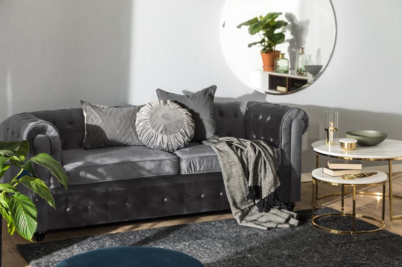 Sovesofa Chester Deluxe - Mørkegrå Fløyel - Møbler - Sofaer - Sovesofaer - 3 seters sovesofa