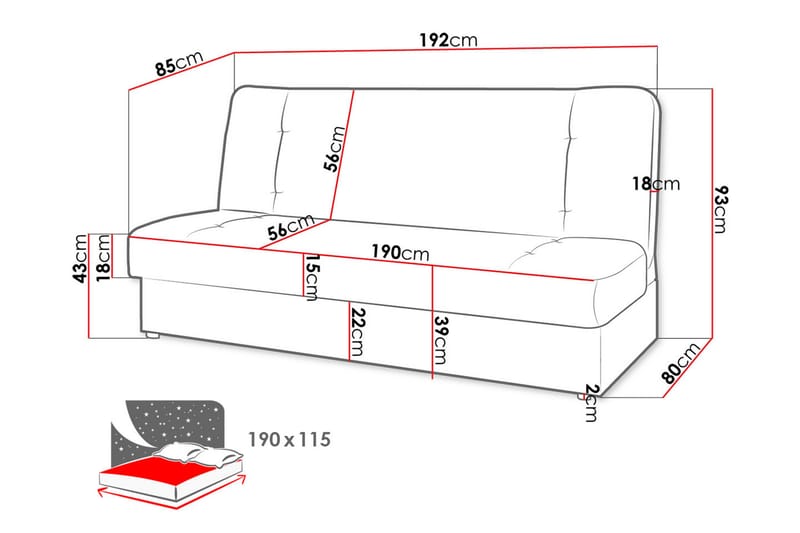 3-seters Sovesofa Bohula - Grå - Møbler - Sofaer - Sovesofaer - Sovesofa divan