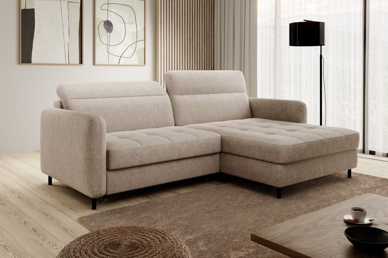 3-seters Sovesofa m. Divan Manoti med Oppbevaring - Beige - Møbler - Sofaer - Sovesofaer - Sovesofa divan