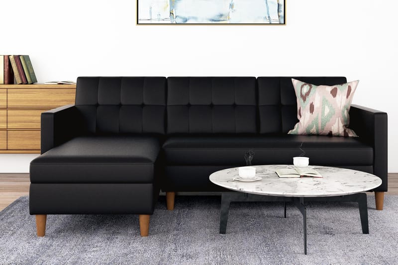 3-sits Divansovesofa Hartford Kunstlær/Svart - Dorel Home - Møbler - Sofaer - Sovesofaer - Sovesofa divan