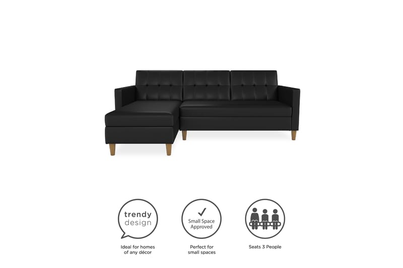 3-sits Divansovesofa Hartford Kunstlær/Svart - Dorel Home - Møbler - Sofaer - Sovesofaer - Sovesofa divan