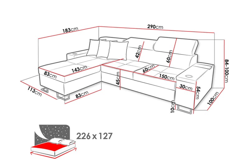 4-seters Hjørnesovesofa Torretta Venstre - Hvit - Møbler - Sofaer - Sovesofaer - Sovesofa divan