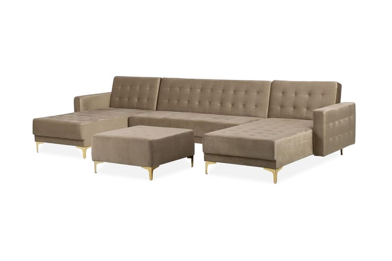 Divansofa med Sovefunksjon + Fotskammel Beige ABERDEEN - Møbler - Sofaer - Sovesofaer - Sovesofa divan