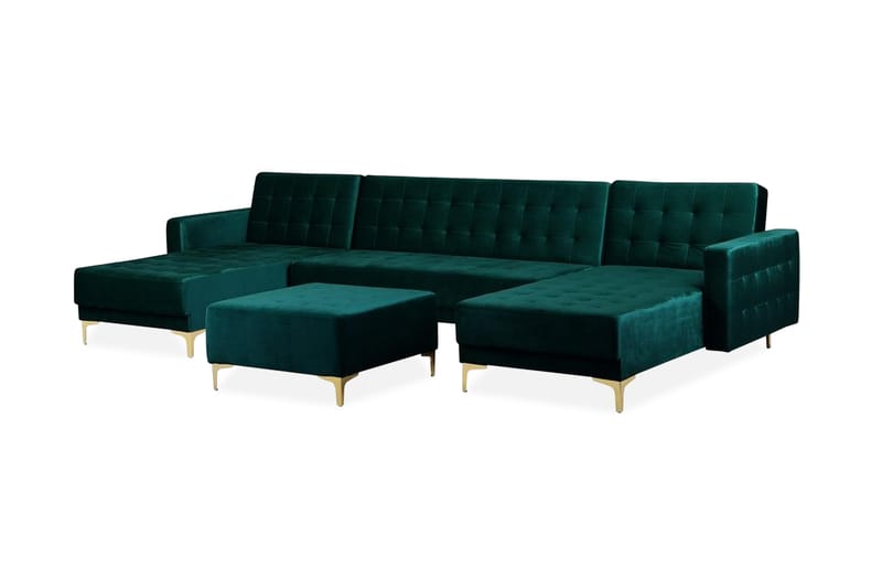 Divansofa med Sovefunksjon + Fotskammel Grønn ABERDEEN - Møbler - Sofaer - Sovesofaer - Sovesofa divan