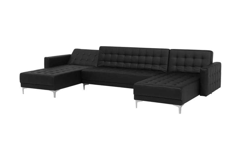 Divansofa  med Sovefunksjon+ fotskammel svart ABERDEEN - Møbler - Sofaer - Sovesofaer - Sovesofa divan