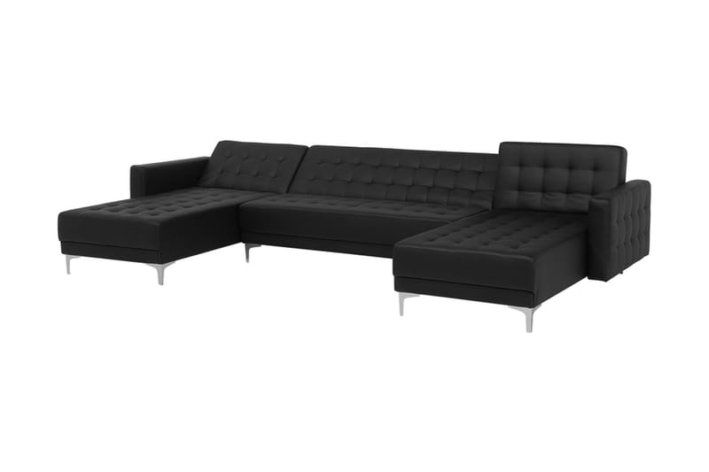 Divansofa  med Sovefunksjon+ fotskammel svart ABERDEEN - Møbler - Sofaer - Sovesofaer - Sovesofa divan