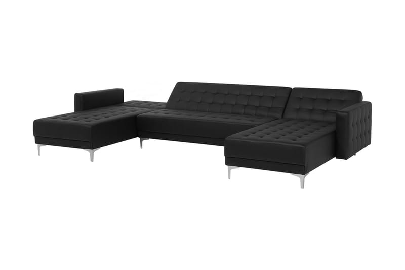 Divansofa  med Sovefunksjon+ fotskammel svart ABERDEEN - Møbler - Sofaer - Sovesofaer - Sovesofa divan