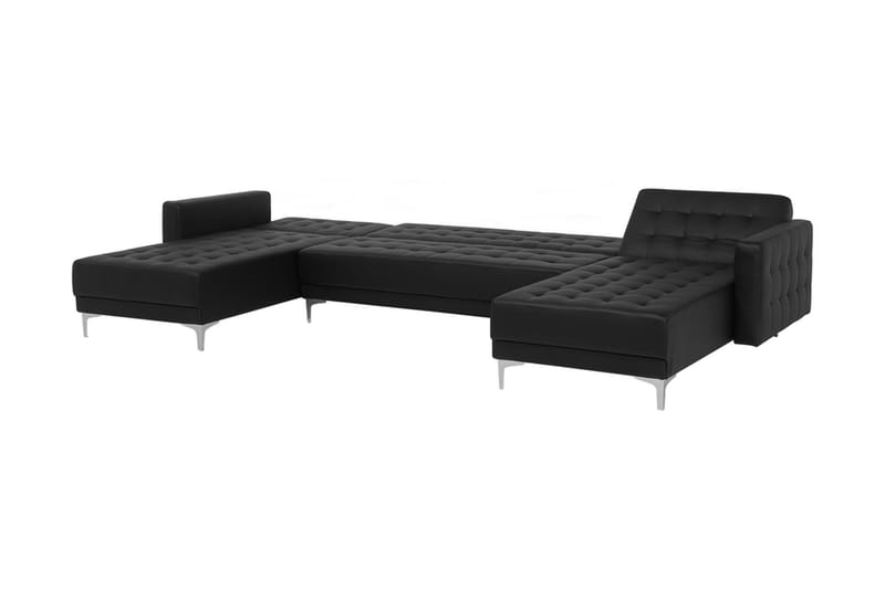 Divansofa  med Sovefunksjon+ fotskammel svart ABERDEEN - Møbler - Sofaer - Sovesofaer - Sovesofa divan