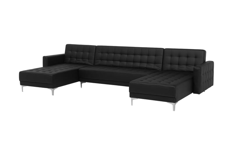 Divansofa  med Sovefunksjon+ fotskammel svart ABERDEEN - Møbler - Sofaer - Sovesofaer - Sovesofa divan