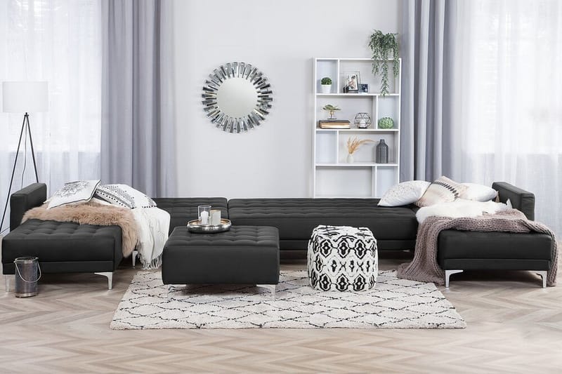 Divansovesofa Stor + Fotskammel Svart ABERDEEN - Møbler - Sofaer - Sovesofaer - Sovesofa divan