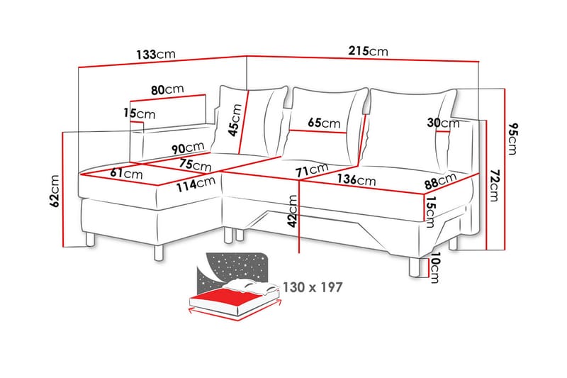 Divansovesofa Tom 215x133x72 cm - Møbler - Sofaer - Sovesofaer - Sovesofa divan