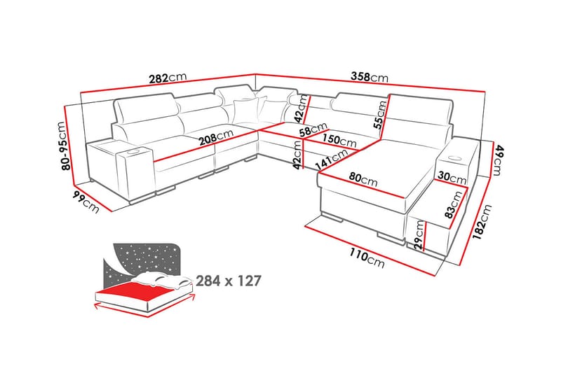 Divansovesofa Perseo 358x282x95 cm - Møbler - Sofaer - Sovesofaer - Sovesofa divan