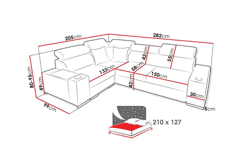 Divansovesofa Perseo 282x205x95 cm - Møbler - Sofaer - Sovesofaer - Sovesofa divan