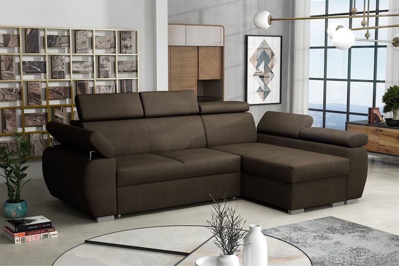 Hjørnesofa Boston Høyre - Brun - Fløyelssofaer - Sovesofa divan