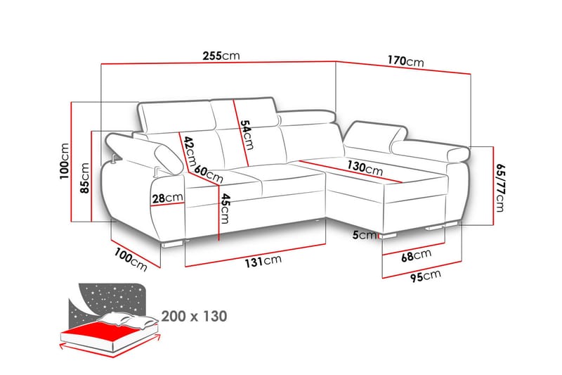 Hjørnesofa Boston Høyre - Grå - Fløyelssofaer - Sovesofa divan