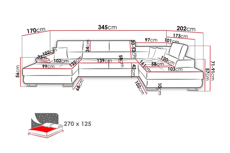 Hjørnesofa Cotere Høyre - Svart - Møbler - Sofaer - Sovesofaer - Sovesofa divan