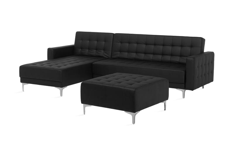 Hjørnesovesofa Westerleigh Høyre med Fotskammel Kunstlær - Svart - Møbler - Sofaer - Sovesofaer - Sovesofa divan