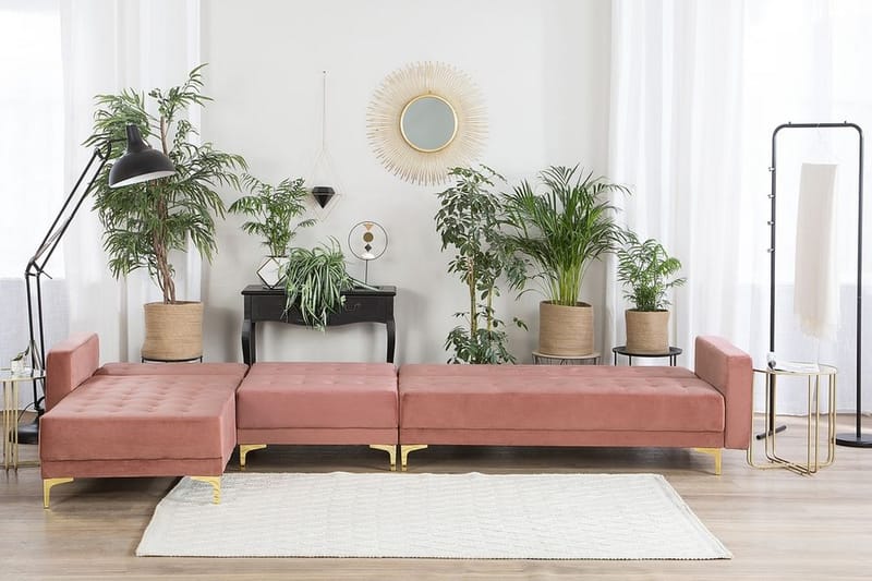 Hjørnesovesofa Westerleigh Large Høyre Fløyel - Rosa - Møbler - Sofaer - Sovesofaer - Sovesofa divan