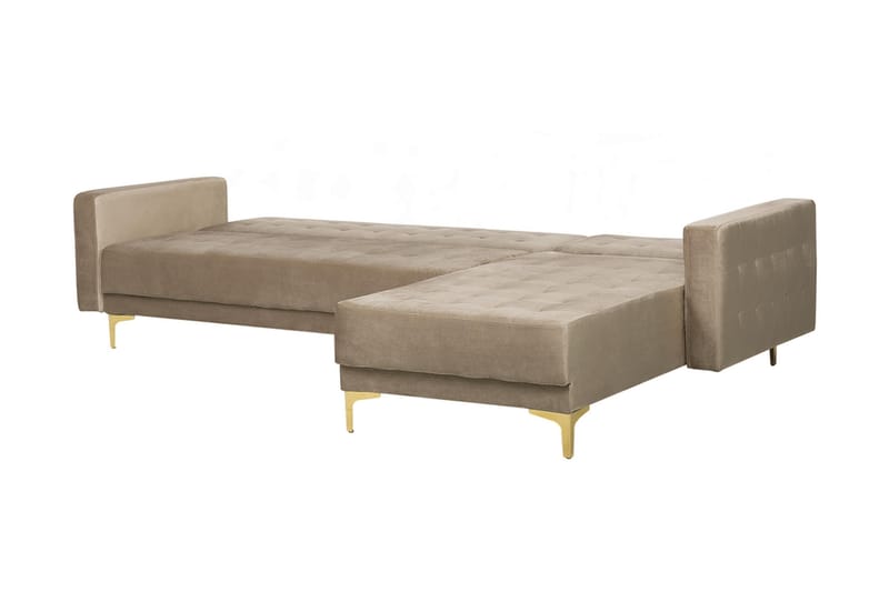 Hjørnesovesofa Westerleigh med Fotskammel Fløyel - Beige - Møbler - Sofaer - Sovesofaer - Sovesofa divan