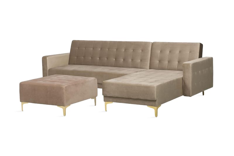 Hjørnesovesofa Westerleigh med Fotskammel Fløyel - Beige - Møbler - Sofaer - Sovesofaer - Sovesofa divan