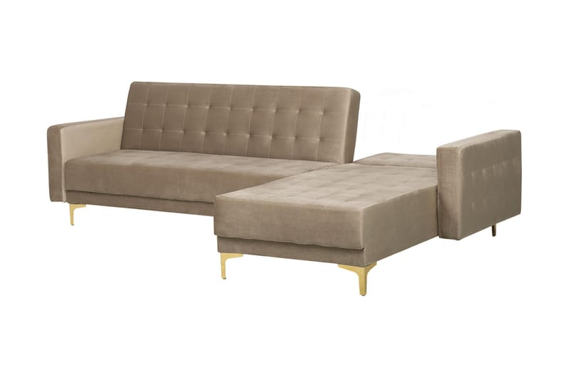 Hjørnesovesofa Westerleigh med Fotskammel Fløyel - Beige - Møbler - Sofaer - Sovesofaer - Sovesofa divan