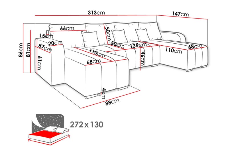 Picazo 8-seters Sovesofa Høyre - Brun - Møbler - Sofaer - Sovesofaer - Sovesofa divan