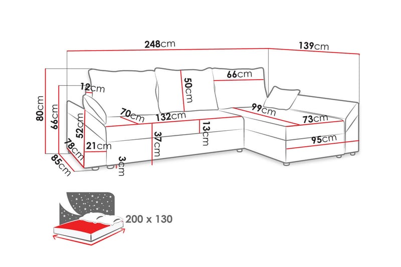 Rosaria 5-seters Sovesofa - Svart/Rød - Møbler - Sofaer - Sovesofaer - Sovesofa divan