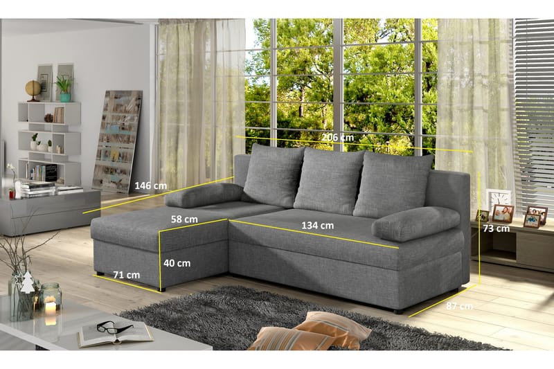 Sovesofa Lynnette med Divan - Svart - Møbler - Sofaer - Sovesofaer - Sovesofa divan