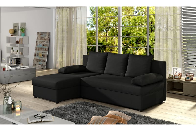 Sovesofa Lynnette med Divan - Svart - Møbler - Sofaer - Sovesofaer - Sovesofa divan