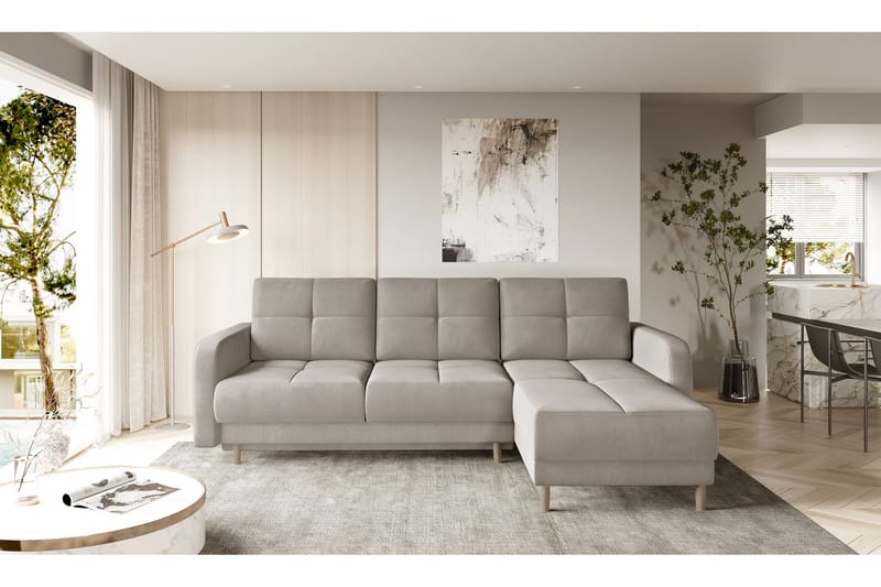 Sovesofa m. Divan Hatwall med Oppbevaring 3-seter - Beige - Møbler - Sofaer - Sovesofaer - Sovesofa divan