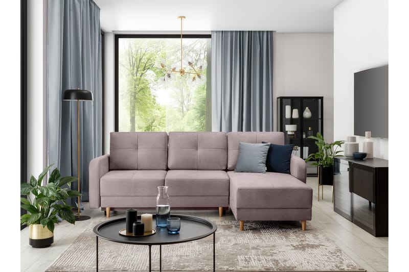 Sovesofa m. Divan Hatwall med Oppbevaring 3-seter - Rosa - Møbler - Sofaer - Sovesofaer - Sovesofa divan