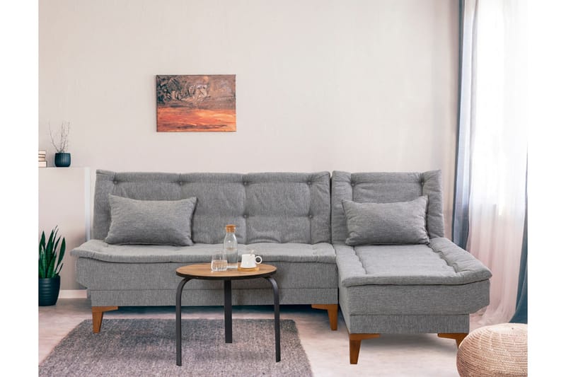 Sovesofa m. Divan Longburn 4-seters 107x205 - Grå - Møbler - Sofaer - Sovesofaer - Sovesofa divan