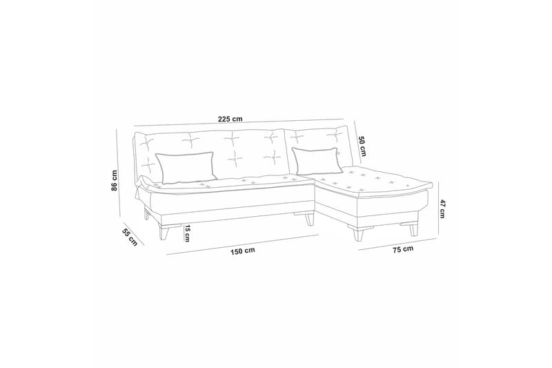 Sovesofa m. Divan Longburn 4-seters 107x205 - Grå - Møbler - Sofaer - Sovesofaer - Sovesofa divan