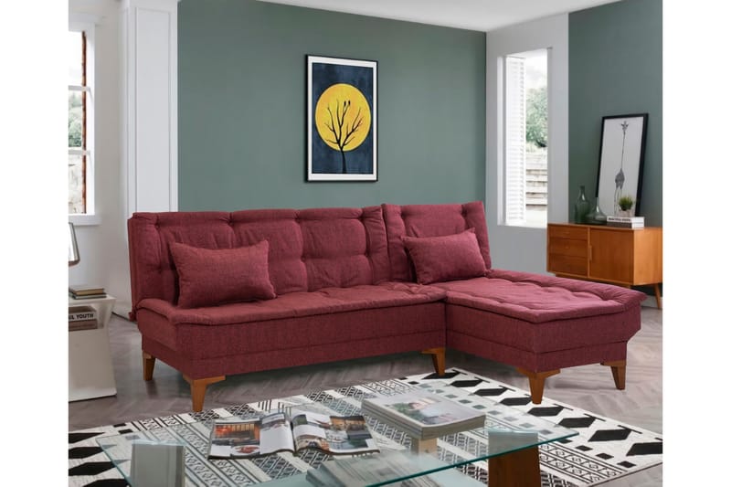 Sovesofa m. Divan Longburn 4-seters 107x205 - Rød - Møbler - Sofaer - Sovesofaer - Sovesofa divan