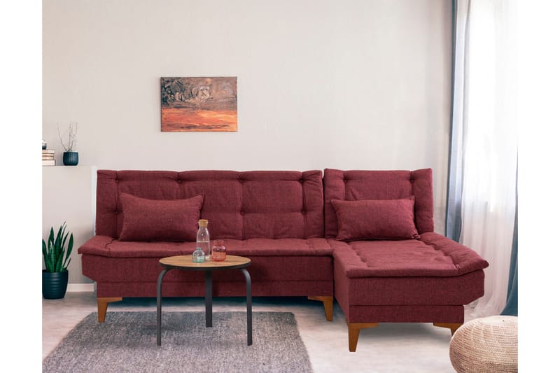 Sovesofa m. Divan Longburn 4-seters 107x205 - Rød - Møbler - Sofaer - Sovesofaer - Sovesofa divan