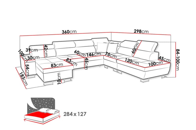 Sovesofa m. Divan og sjeselong Torretta - Møbler - Sofaer - Sovesofaer - Sovesofa divan