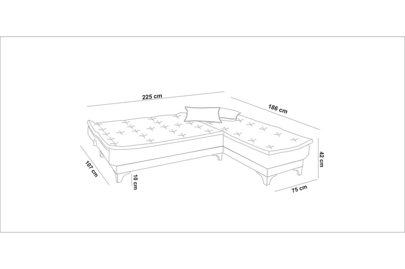 Sovesofa Mcmurdo med Divan Høyre - Grå - Møbler - Sofaer - Sovesofaer - Sovesofa divan