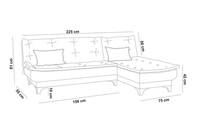 Sovesofa Mcmurdo med Divan Høyre - Grå - Møbler - Sofaer - Sovesofaer - Sovesofa divan