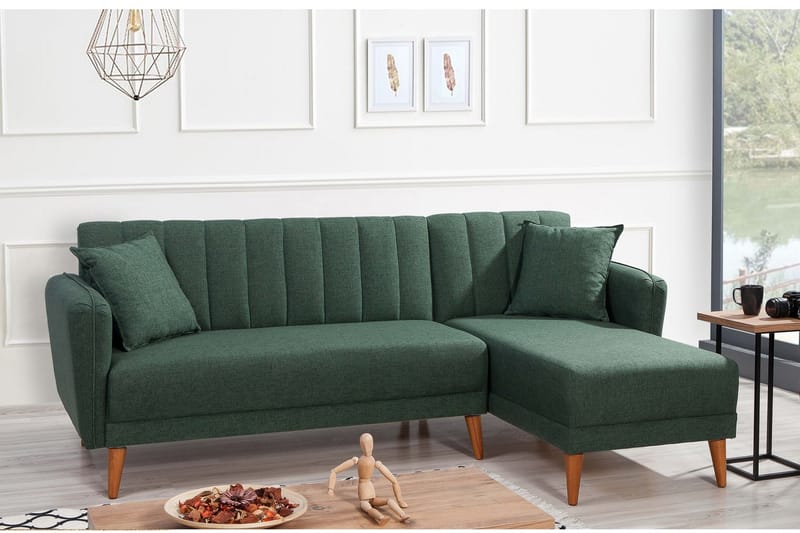 Sovesofa med Divan Banize Høyre - Mørk grønn / Natur - Møbler - Sofaer - Sovesofaer - Sovesofa divan