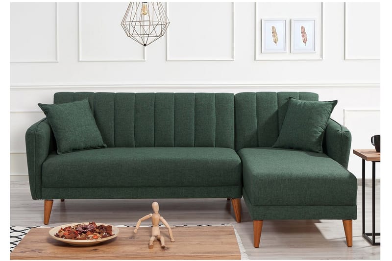 Sovesofa med Divan Banize Høyre - Mørk grønn / Natur - Møbler - Sofaer - Sovesofaer - Sovesofa divan