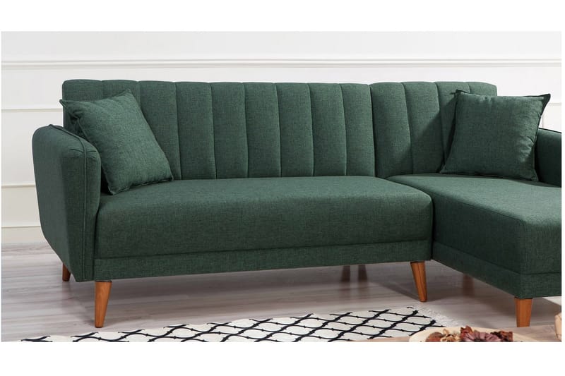 Sovesofa med Divan Banize Høyre - Mørk grønn / Natur - Møbler - Sofaer - Sovesofaer - Sovesofa divan