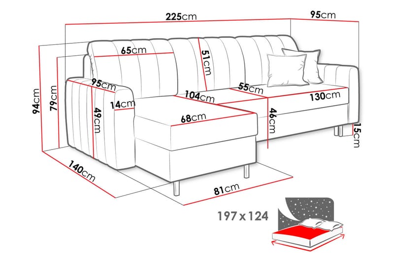 Sovesofa med divan - Grå - Møbler - Sofaer - Sovesofaer - Sovesofa divan