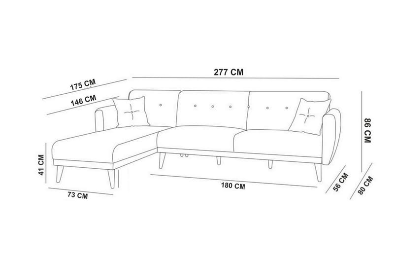 Sovesofa Tufford med Divan Høyre - Grå - Møbler - Sofaer - Sovesofaer - Sovesofa divan