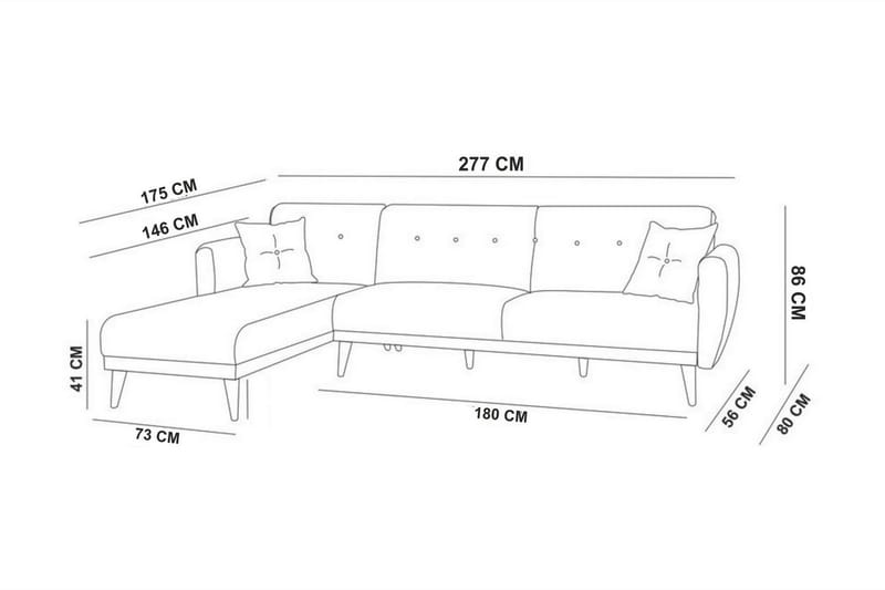 Sovesofa Tufford med Divan Veggenhet - Grå - Møbler - Sofaer - Sovesofaer - Sovesofa divan