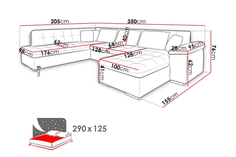 U-sovesofa Niko 350x205x76 cm - Møbler - Sofaer - Sovesofaer - Sovesofa divan